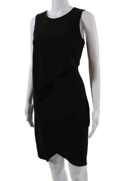 Halston Heritage Womens Sleeveless Solid Tiered Shift Dress Black Size 6