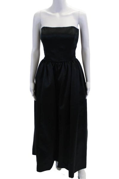 Huey Waltzer Womens Textured Square Neck Line Pleated A-line Gown Black Size 14