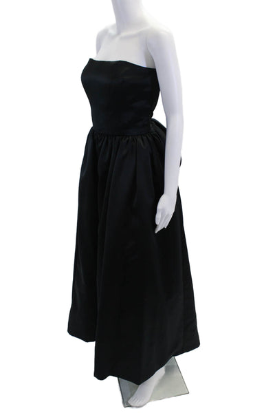 Huey Waltzer Womens Textured Square Neck Line Pleated A-line Gown Black Size 14