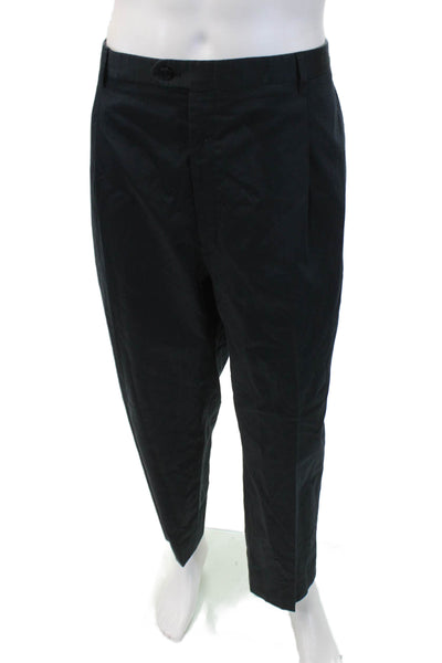 Brioni Mens Zipper Fly Pleated Straight Leg Dress Pants Black Cotton Size IT 63