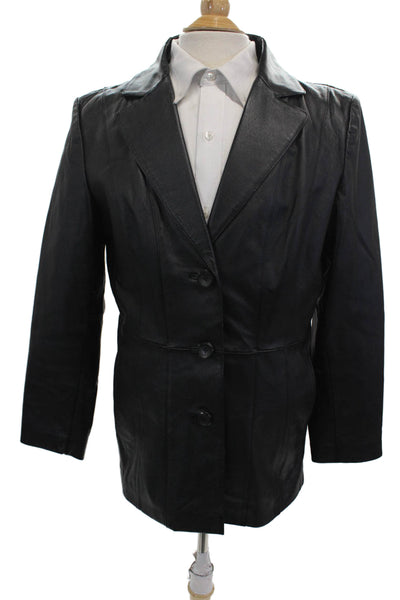 Worthington Mens Leather Darted Collar Buttoned Long Sleeve Jacket Black Size L