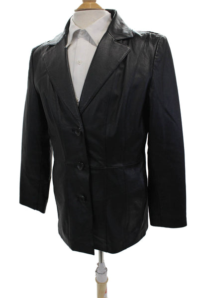 Worthington Mens Leather Darted Collar Buttoned Long Sleeve Jacket Black Size L