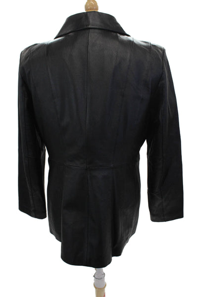 Worthington Mens Leather Darted Collar Buttoned Long Sleeve Jacket Black Size L