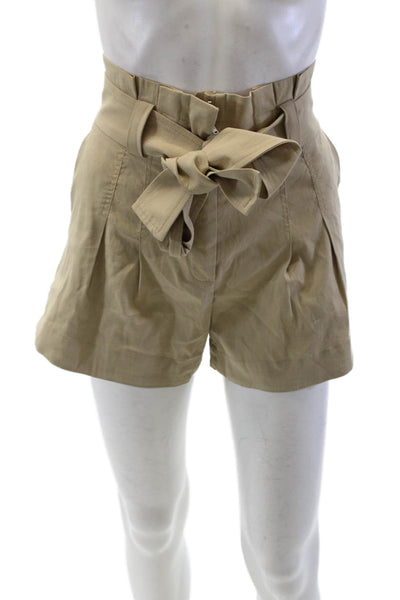 A.L.C. Womens Linen Pleated Belt High Waisted Mini Shorts Beige Size 0