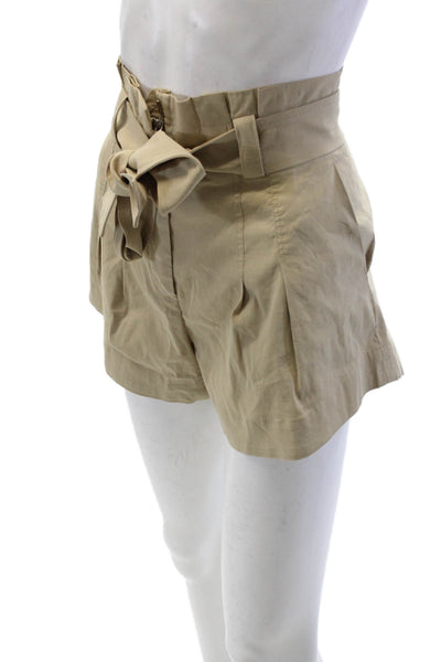 A.L.C. Womens Linen Pleated Belt High Waisted Mini Shorts Beige Size 0