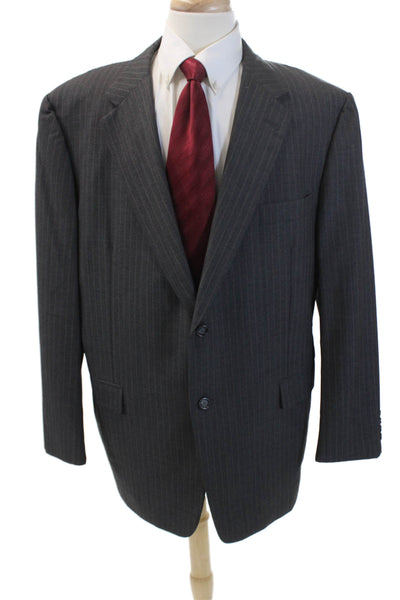 Hickey Freeman Mens Wool Striped Long Sleeved Buttoned Suit Jacket Gray Size 48