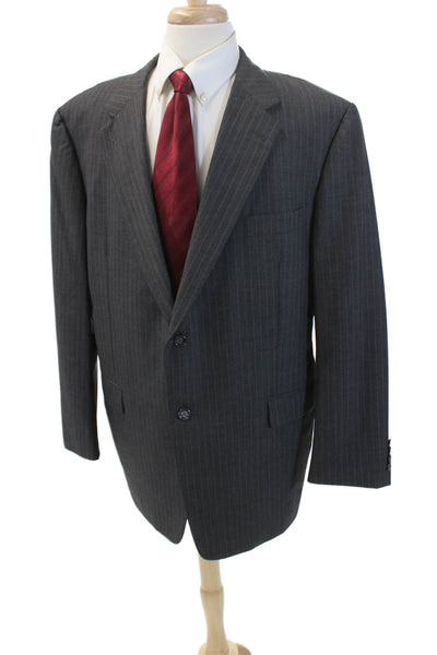 Hickey Freeman Mens Wool Striped Long Sleeved Buttoned Suit Jacket Gray Size 48