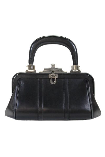 Roberta Di Camerino Womens Framed Pushlock Top Handle Handbag Black Leather