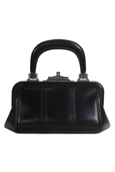 Roberta Di Camerino Womens Framed Pushlock Top Handle Handbag Black Leather