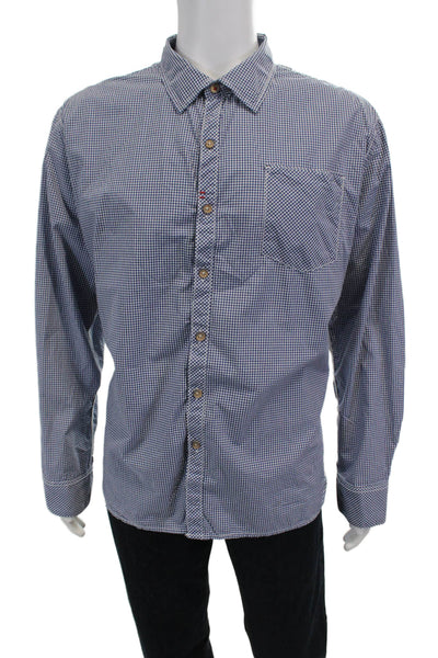 Robert Graham Mens Cotton Gingham Print Collared Buttoned-Down Top Blue Size 3XL