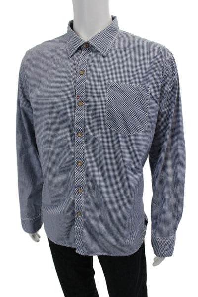 Robert Graham Mens Cotton Gingham Print Collared Buttoned-Down Top Blue Size 3XL