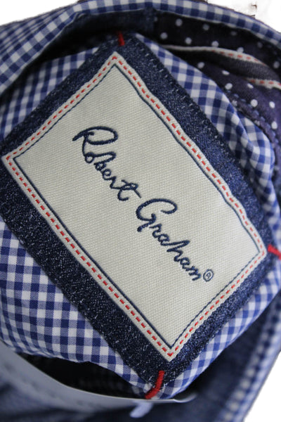 Robert Graham Mens Cotton Gingham Print Collared Buttoned-Down Top Blue Size 3XL