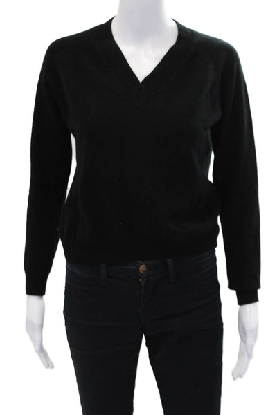 Minnie Rose Womens Cashmere V-Neck Long Sleeve Sweater Top Black Size XS