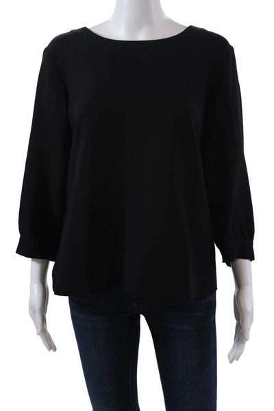 Rory Beca Womens Silk Long Sleeves Button Down Back Blouse Black Size Medium