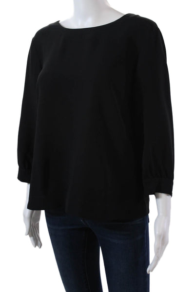 Rory Beca Womens Silk Long Sleeves Button Down Back Blouse Black Size Medium