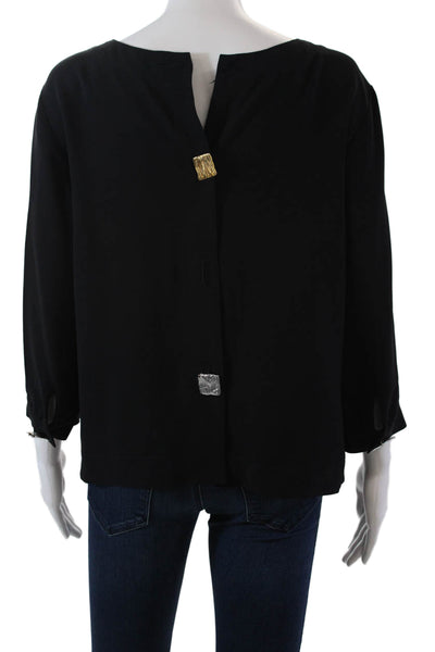 Rory Beca Womens Silk Long Sleeves Button Down Back Blouse Black Size Medium