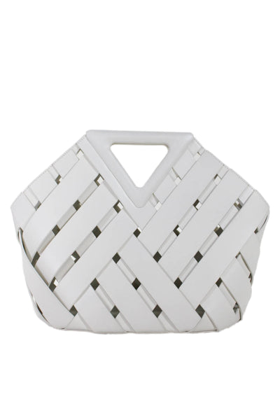 Bottega Veneta Womens Calfskin Point Woven Top Handle Handbag White