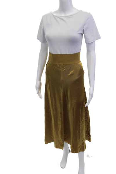 Vince Womens Elastic Waist A-Line Maxi Skirt Solid Gold Size L