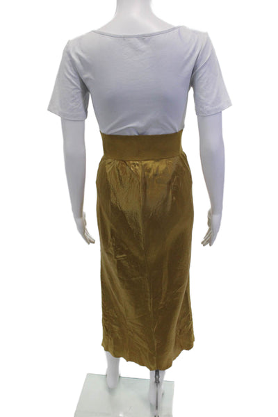 Vince Womens Elastic Waist A-Line Maxi Skirt Solid Gold Size L
