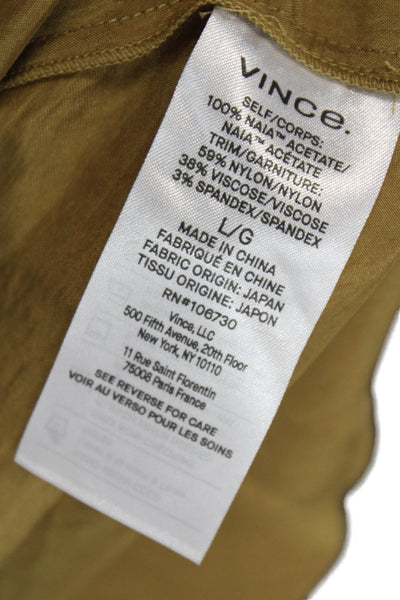 Vince Womens Elastic Waist A-Line Maxi Skirt Solid Gold Size L