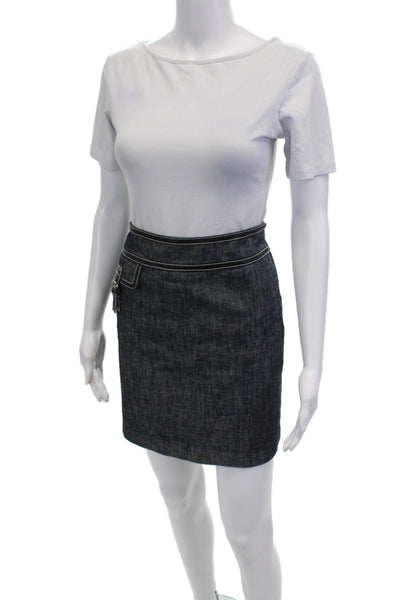 Michael Michael Kors Womens Side Zip Knee Length Denim Pencil Skirt Blue Size 4