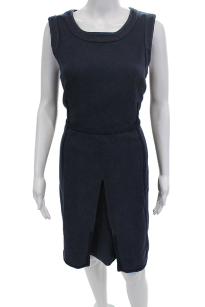 Tory Burch Womens Back Zip Sleeveless Scoop Neck Knit Dress Navy Size Medium