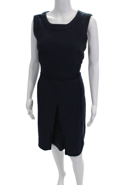 Tory Burch Womens Back Zip Sleeveless Scoop Neck Knit Dress Navy Size Medium