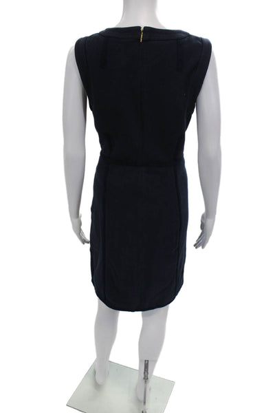 Tory Burch Womens Back Zip Sleeveless Scoop Neck Knit Dress Navy Size Medium