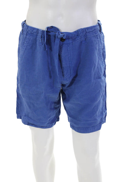 Hartford Mens Linen Drawstring Waistband Zip Button Shorts Blue Size EUR 50