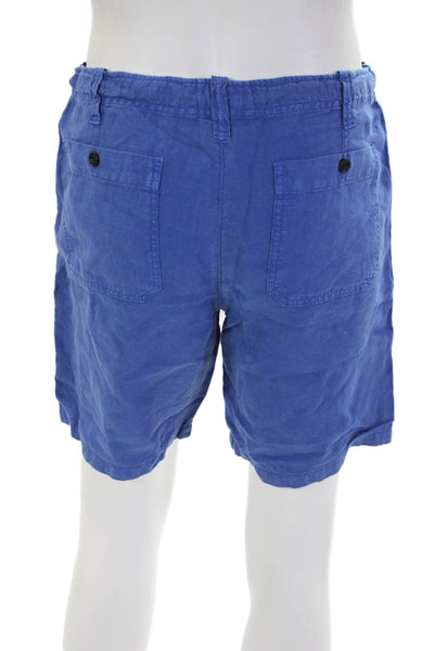 Hartford Mens Linen Drawstring Waistband Zip Button Shorts Blue Size EUR 50