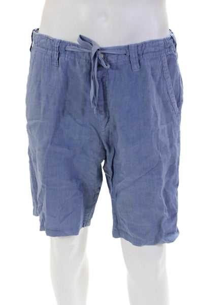 Hartford Mens Linen Zip Button Lined Drawstring Casual Shorts Blue Size EUR 50