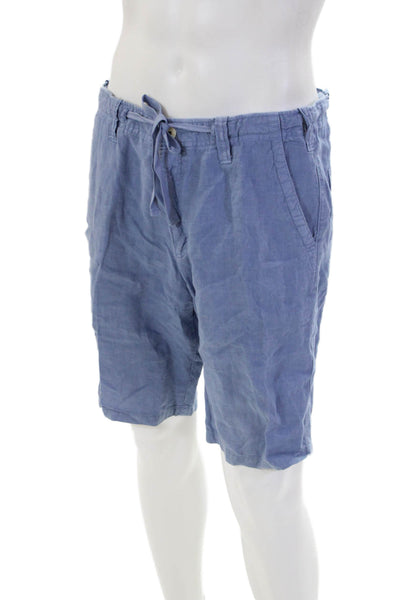 Hartford Mens Linen Zip Button Lined Drawstring Casual Shorts Blue Size EUR 50