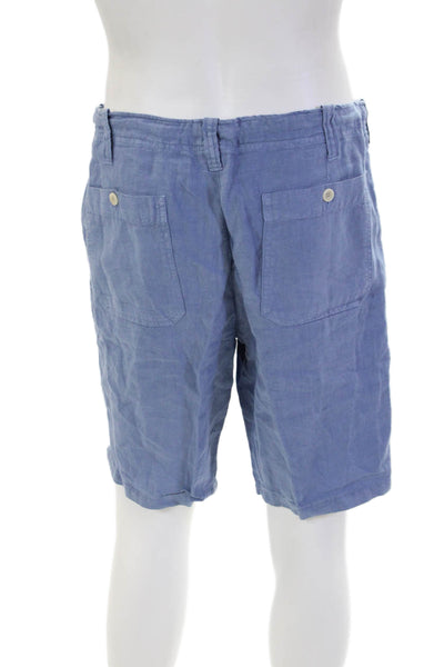 Hartford Mens Linen Zip Button Lined Drawstring Casual Shorts Blue Size EUR 50