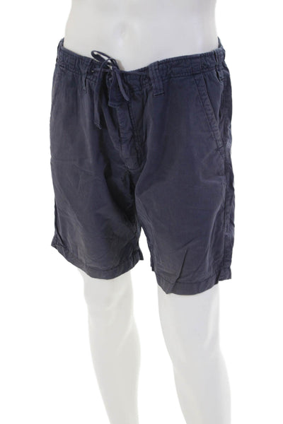 Hartford Mens Linen Lined Zip Button Casual Shorts Navy Blue Size EUR 52