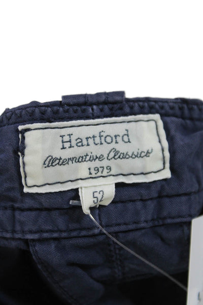 Hartford Mens Linen Lined Zip Button Casual Shorts Navy Blue Size EUR 52