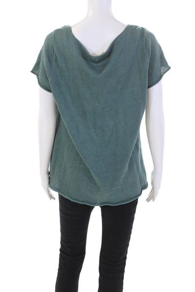 Eileen Fisher Womens Linen Knitted Scoop Neck Short Sleeved Blouse Green Size L