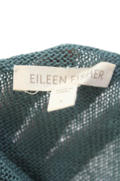 Eileen Fisher Womens Linen Knitted Scoop Neck Short Sleeved Blouse Green Size L