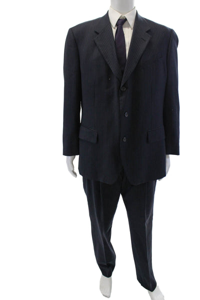 Nautica Mens Wool Long Sleeve Stripped Suit Blazer Pants Set Navy Size EUR 43