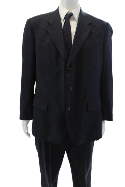 Nautica Mens Wool Long Sleeve Stripped Suit Blazer Pants Set Navy Size EUR 43