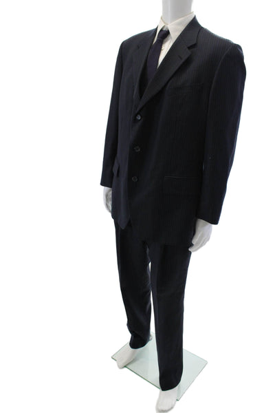 Nautica Mens Wool Long Sleeve Stripped Suit Blazer Pants Set Navy Size EUR 43