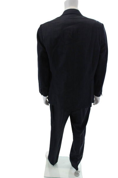 Nautica Mens Wool Long Sleeve Stripped Suit Blazer Pants Set Navy Size EUR 43