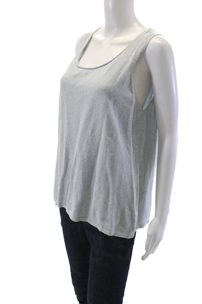 Eileen Fisher Womens Scoop Neck Boxy Knit Tank Top Blue Cotton Size Large