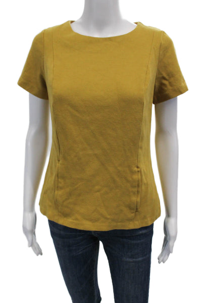 Boden Womens Back Zip Short Sleeve Crew Neck Tee Shirt Yellow Cotton Size 6