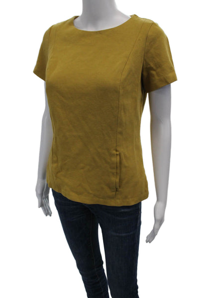 Boden Womens Back Zip Short Sleeve Crew Neck Tee Shirt Yellow Cotton Size 6