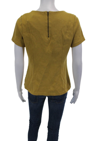 Boden Womens Back Zip Short Sleeve Crew Neck Tee Shirt Yellow Cotton Size 6