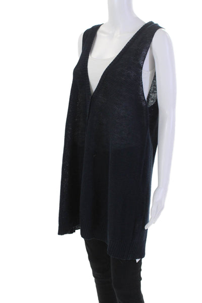 Eileen Fisher Womens Linen Sleevless V Neck Buttoned Cardigan Blue Size L