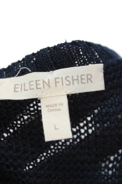 Eileen Fisher Womens Linen Sleevless V Neck Buttoned Cardigan Blue Size L