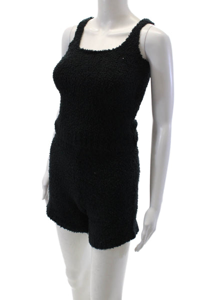 Skims Womens Textured Sleeveless Fuzzy Tank Shorts Lounge Set Black Size XXS