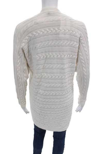 Lauren Ralph Lauren Womens Cotton Long Sleeve Braided Knit Cardigan White Size S