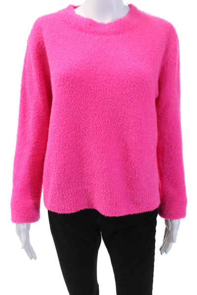 Katie J Womens Fuzzy Crew Neck Long Sleeve Pullover Sweater Top Hot Pink Size XL